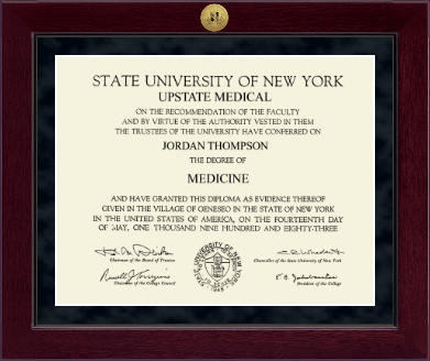 SUNY Upstate Medical University diploma frame - Millennium Gold Engraved Diploma Frame in Cordova