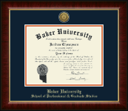 Baker University Gold Engraved Medallion Diploma Frame in Murano
