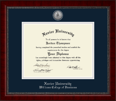 Xavier University diploma frame - Silver Engraved Medallion Diploma Frame in Sutton