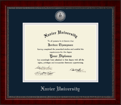 Xavier University diploma frame - Silver Engraved Medallion Diploma Frame in Sutton