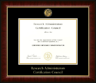 Research Administrators Certification Council Gold Engraved Medallion Certificate Frame in Murano