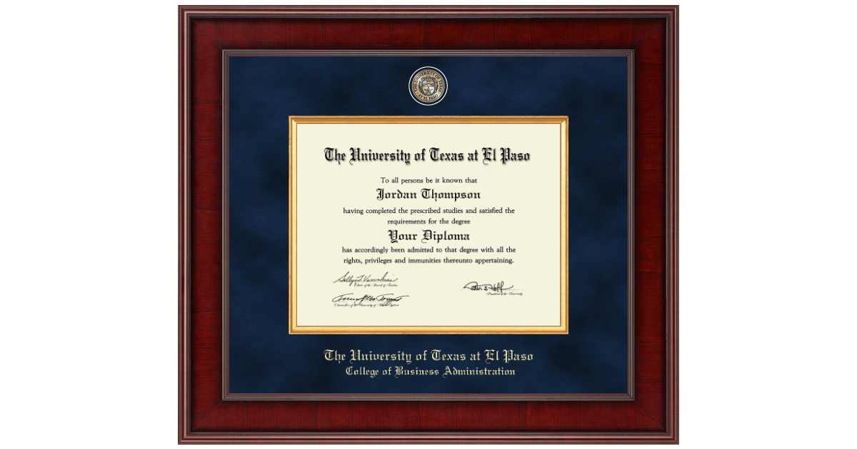Presidential Masterpiece Diploma Frame in Jefferson University of Texas