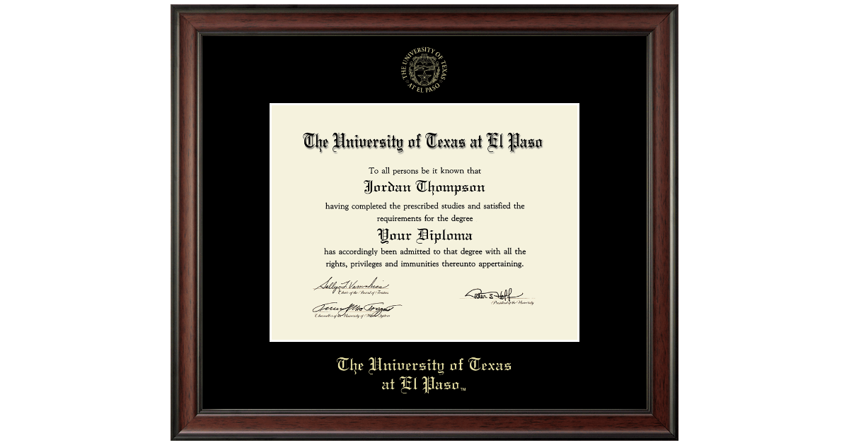 Gold Embossed Diploma Frame in Studio University of Texas at El Paso