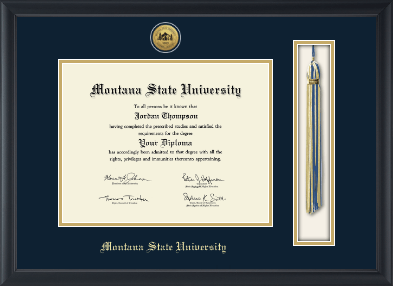 Montana State University Bozeman diploma frame - Gold Engraved Tassel & Cord Diploma Frame in Obsidian