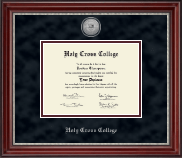 Holy Cross College Silver Engraved Medallion Diploma Frame in Kensington Silver