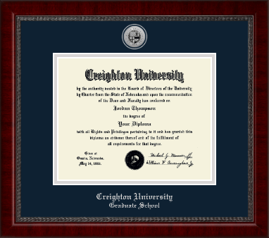 Creighton University diploma frame - Silver Engraved Medallion Diploma Frame in Sutton