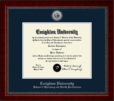 Creighton University diploma frame - Silver Engraved Medallion Diploma Frame in Sutton