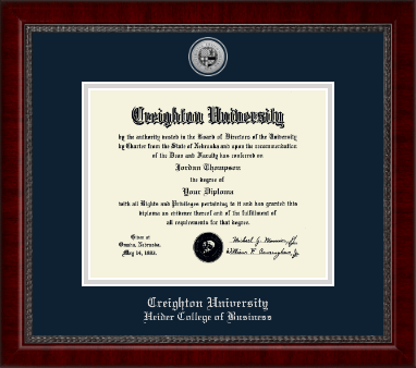 Creighton University diploma frame - Silver Engraved Medallion Diploma Frame in Sutton
