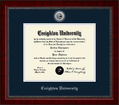 Creighton University diploma frame - Silver Engraved Medallion Diploma Frame in Sutton
