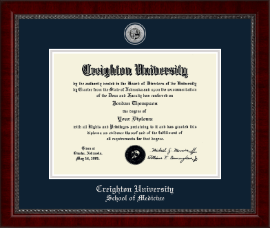 Creighton University diploma frame - Silver Engraved Medallion Diploma Frame in Sutton