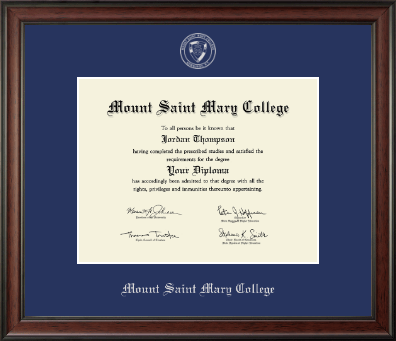 Mount Saint Mary College diploma frame - Silver Embossed Diploma Frame in Studio