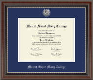 Mount Saint Mary College Silver Engraved Medallion Diploma Frame in Chateau