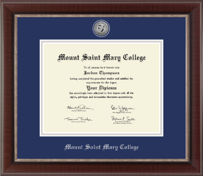 Mount Saint Mary College diploma frame - Silver Engraved Medallion Diploma Frame in Chateau