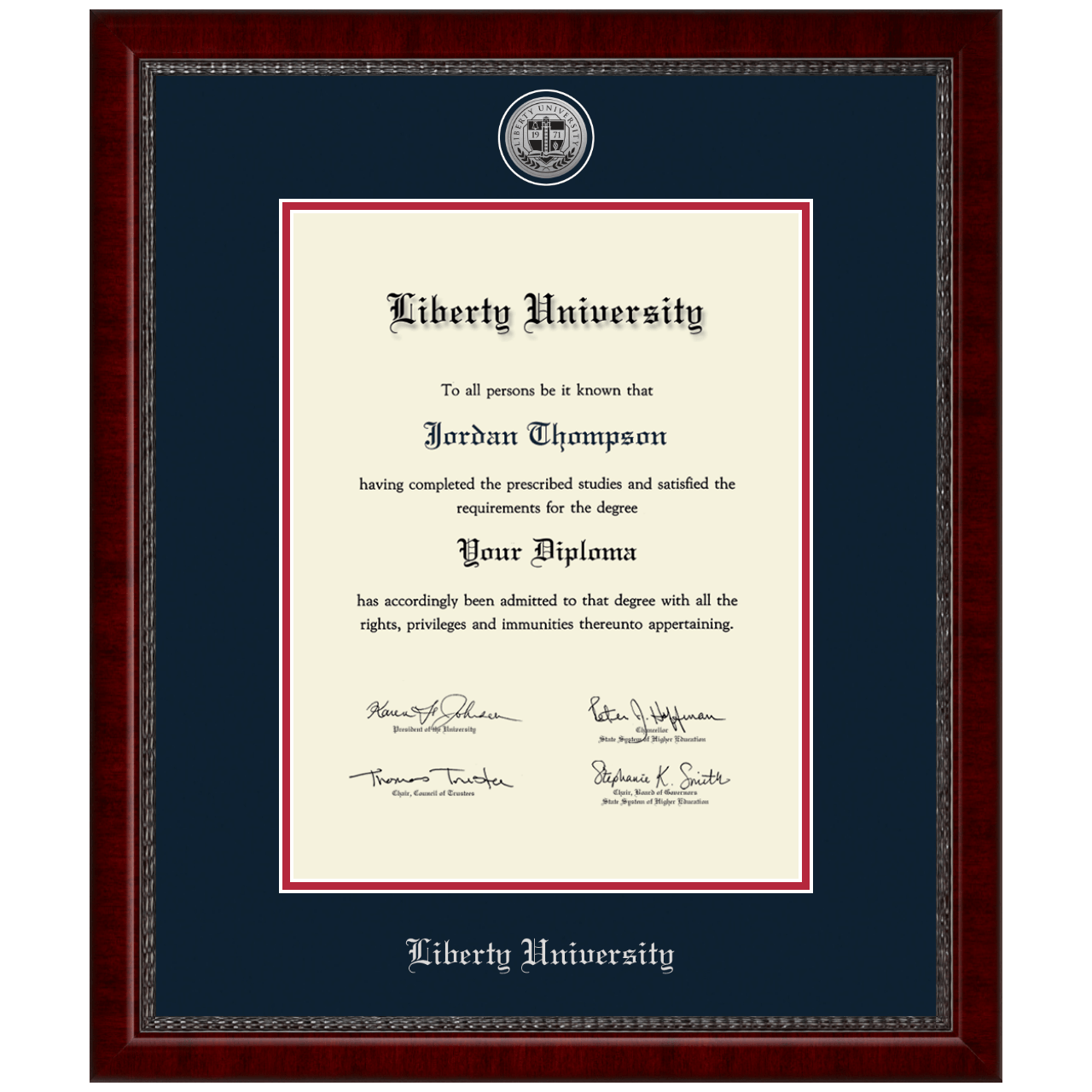 Masters/PhD Silver Engraved Medallion Diploma Frame in Sutton Liberty