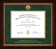 American College of Obstetricians & Gynecologists Gold Engraved Medallion Certificate Frame in Murano