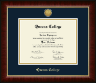 Queens College Gold Engraved Medallion Diploma Frame in Murano