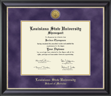 LSU Health Sciences Center at Shreveport diploma frame - Gold Engraved Medallion Diploma Frame in Noir