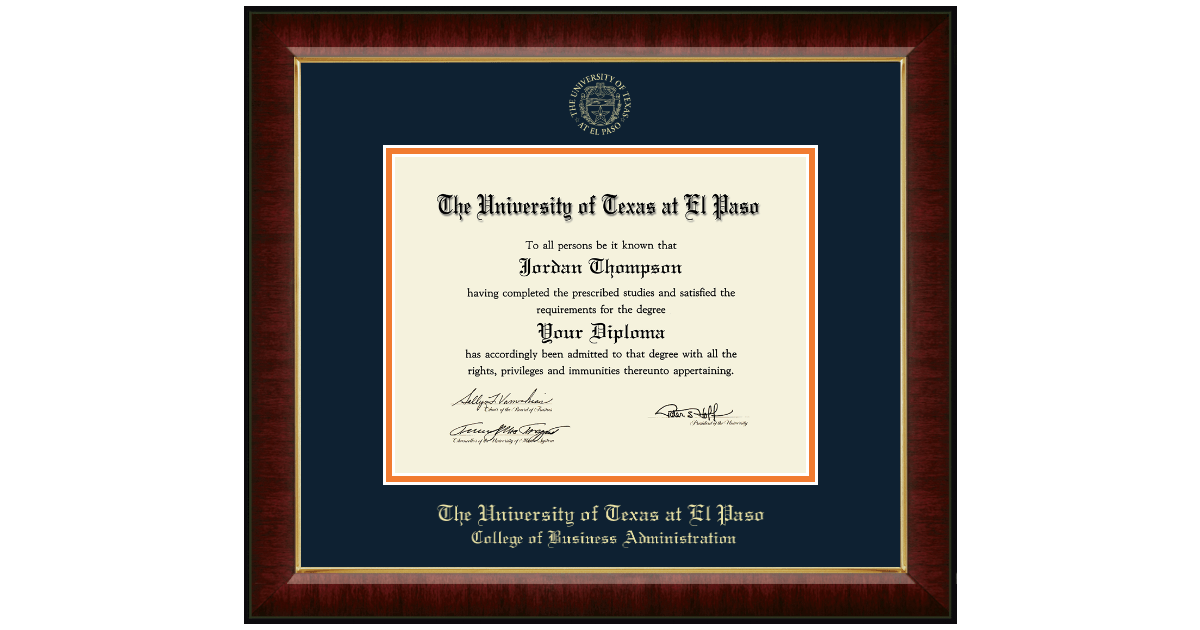 Gold Embossed Diploma Frame in Murano University of Texas at El Paso