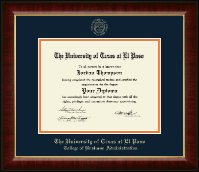 University of Texas at El Paso diploma frame - Gold Embossed Diploma Frame in Murano