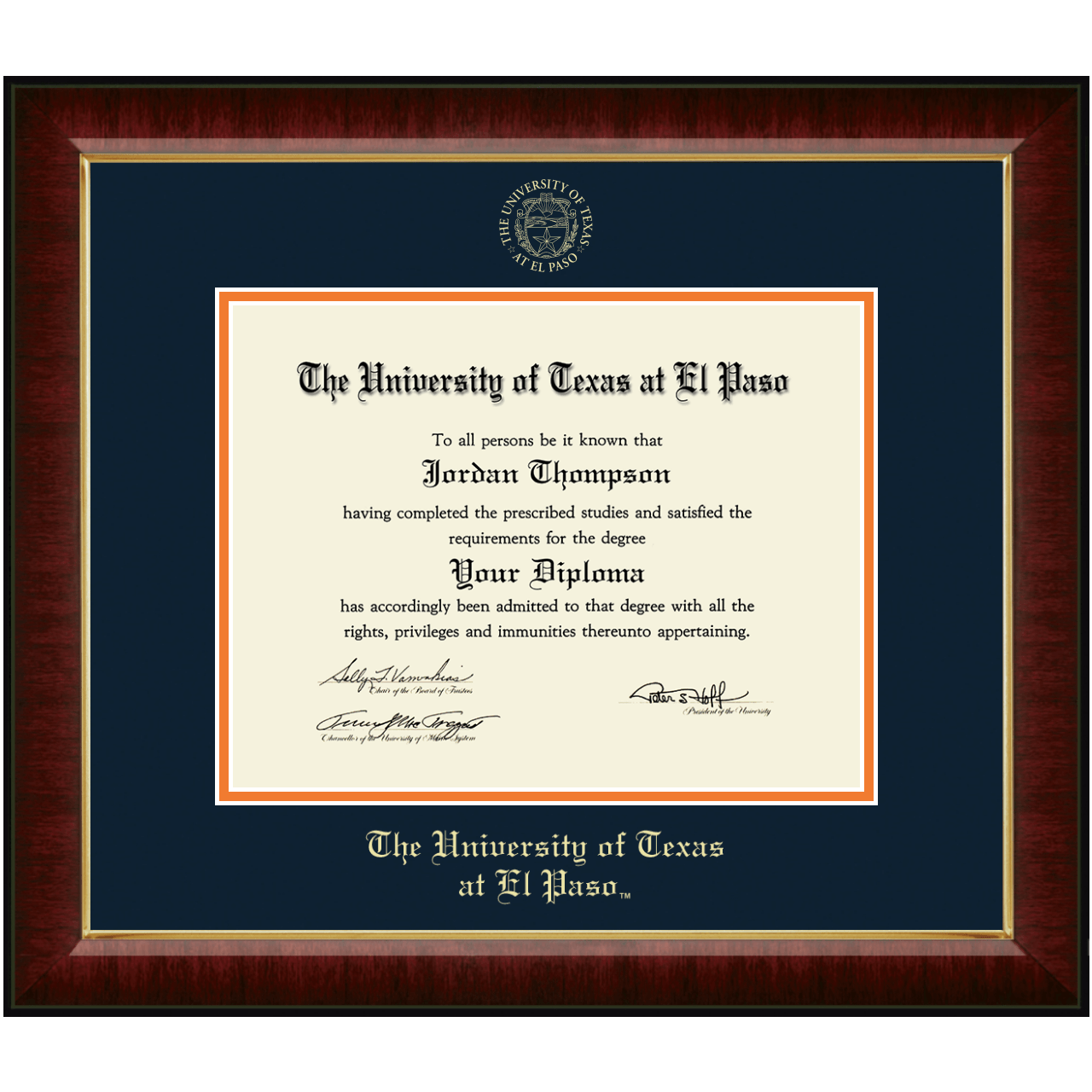 Gold Embossed Diploma Frame in Murano University of Texas at El Paso