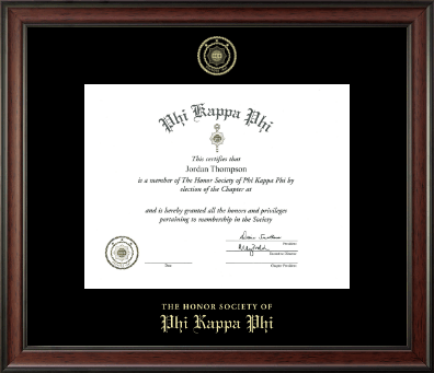 Phi Kappa Phi Honor Society certificate frame - Gold Embossed Certificate Frame in Studio