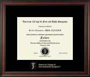 American College of Foot and Ankle Surgeons Gold Embossed Certificate Frame in Studio