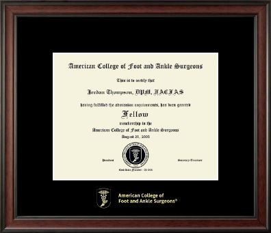 American College of Foot and Ankle Surgeons certificate frame - Gold Embossed Certificate Frame in Studio