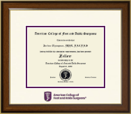 American College of Foot and Ankle Surgeons Dimensions Certificate Frame in Westwood