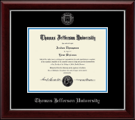 Thomas Jefferson University Silver Embossed Diploma Frame in Gallery Silver