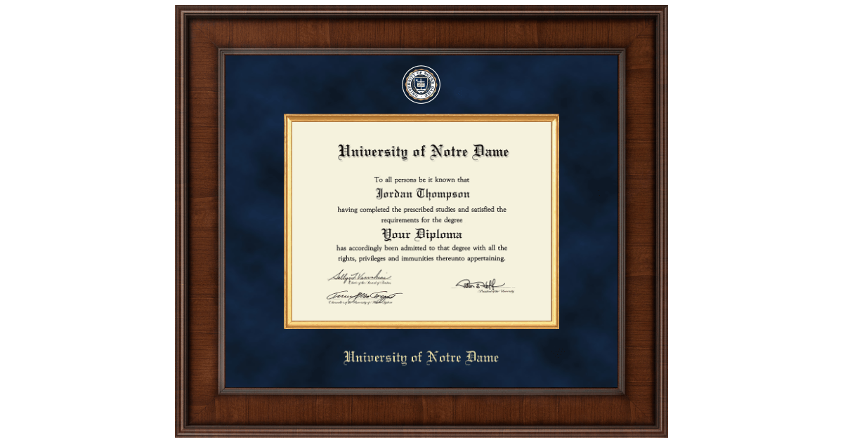 University of Notre Dame Diploma Frame Church Hill Classics