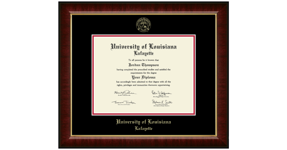 Gold Embossed Diploma Frame in Murano University of Louisiana Lafayette