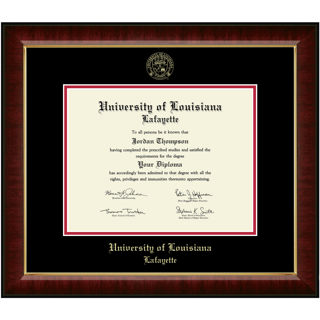 Gold Embossed Diploma Frame in Murano University of Louisiana Lafayette