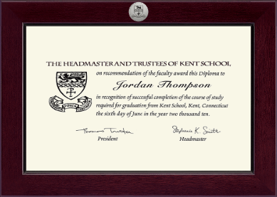 Kent School in Connecticut diploma frame - Century Silver Engraved Diploma Frame in Cordova