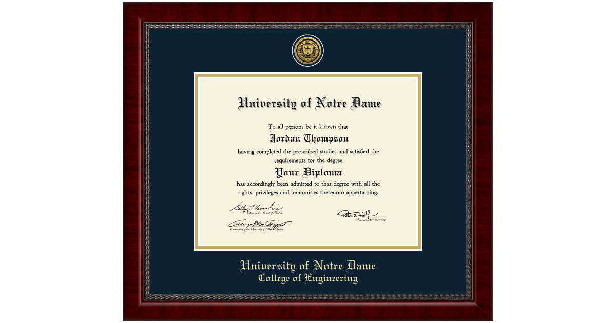 Gold Engraved Medallion Diploma Frame in Sutton University of Notre
