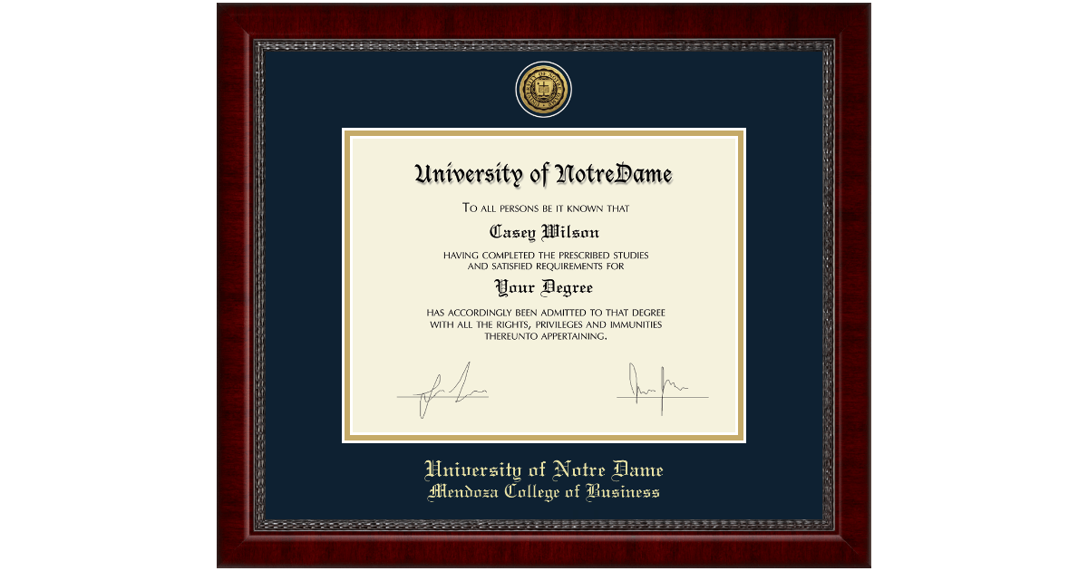 Gold Engraved Medallion Diploma Frame in Sutton University of Notre