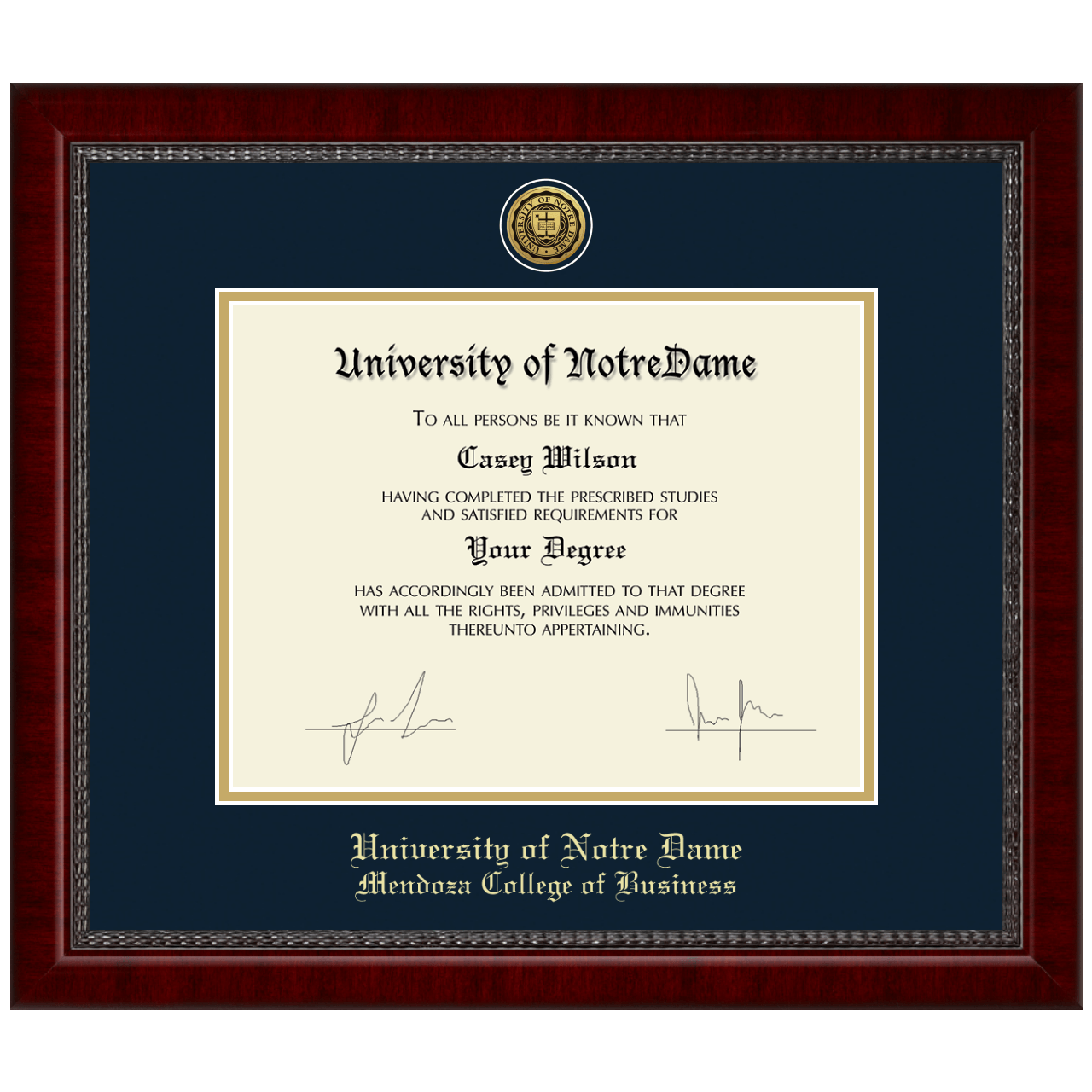 Gold Engraved Medallion Diploma Frame in Sutton University of Notre
