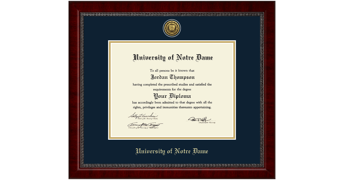 Gold Engraved Medallion Diploma Frame in Sutton University of Notre