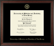 University of Medicine and Dentistry of New Jersey Gold Embossed Diploma Frame in Studio
