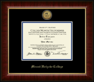 Mount Holyoke College Gold Engraved Medallion Diploma Frame in Murano