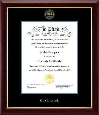 The Citadel The Military College of South Carolina certificate frame - Gold Embossed Certificate Frame in Gallery