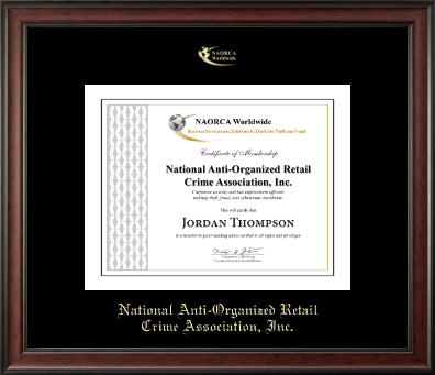 National Anti-Organized Retail Crime Association, Inc. certificate frame - Gold Embossed Certificate Frame in Studio