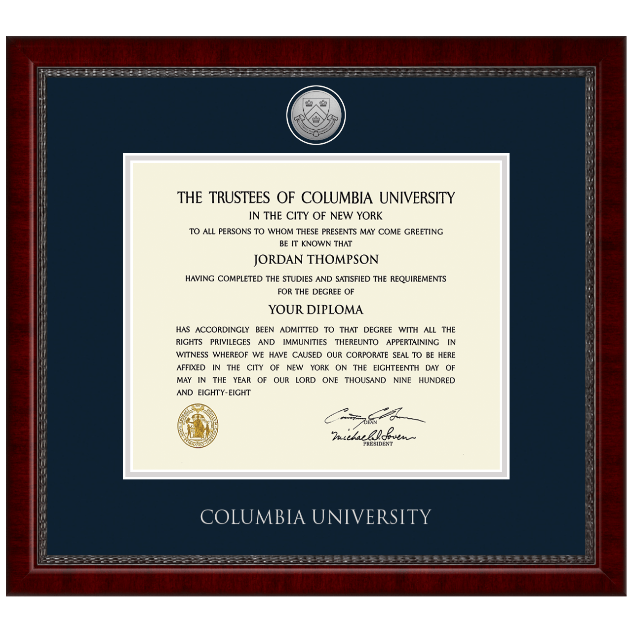 Silver Engraved Medallion Diploma Frame in Sutton Columbia University