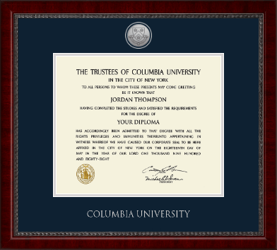 Columbia University diploma frame - Silver Engraved Medallion Diploma Frame in Sutton