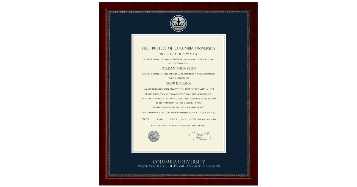 Silver Engraved Medallion Diploma Frame in Sutton Columbia University