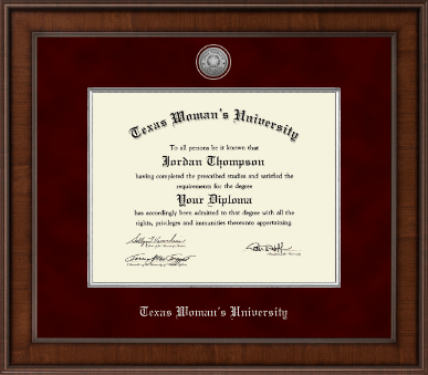Texas Woman's University diploma frame - Presidential Silver Engraved Diploma Frame in Madison