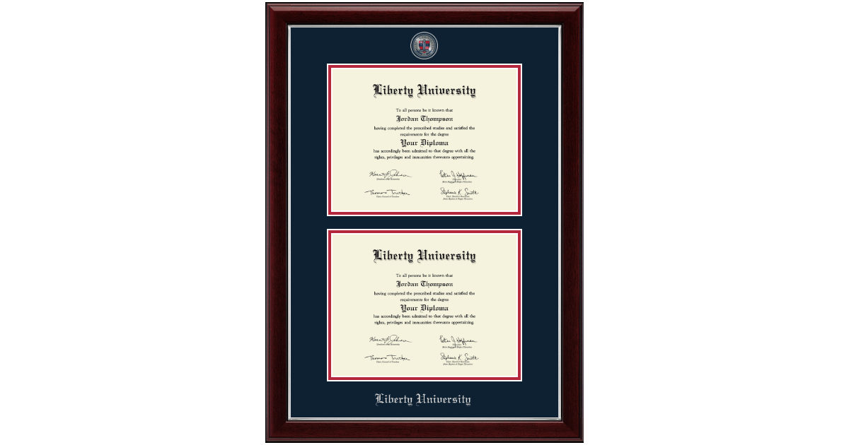 Masterpiece Medallion Double Diploma Frame in Gallery Silver Liberty University Item 320873