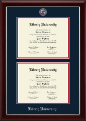 Liberty University Masterpiece Medallion Double Diploma Frame in Gallery Silver