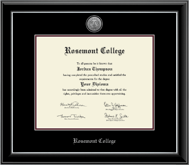 Rosemont College diploma frame - Silver Engraved Medallion Diploma Frame in Onyx Silver