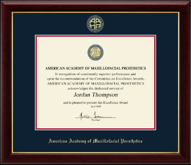 American Academy of Maxillofacial Prosthetics certificate frame - Gold Embossed Certificate Frame in Gallery