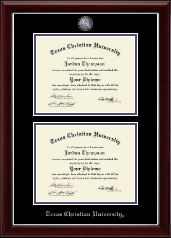 Texas Christian University Masterpiece Medallion Double Diploma Frame in Gallery Silver
